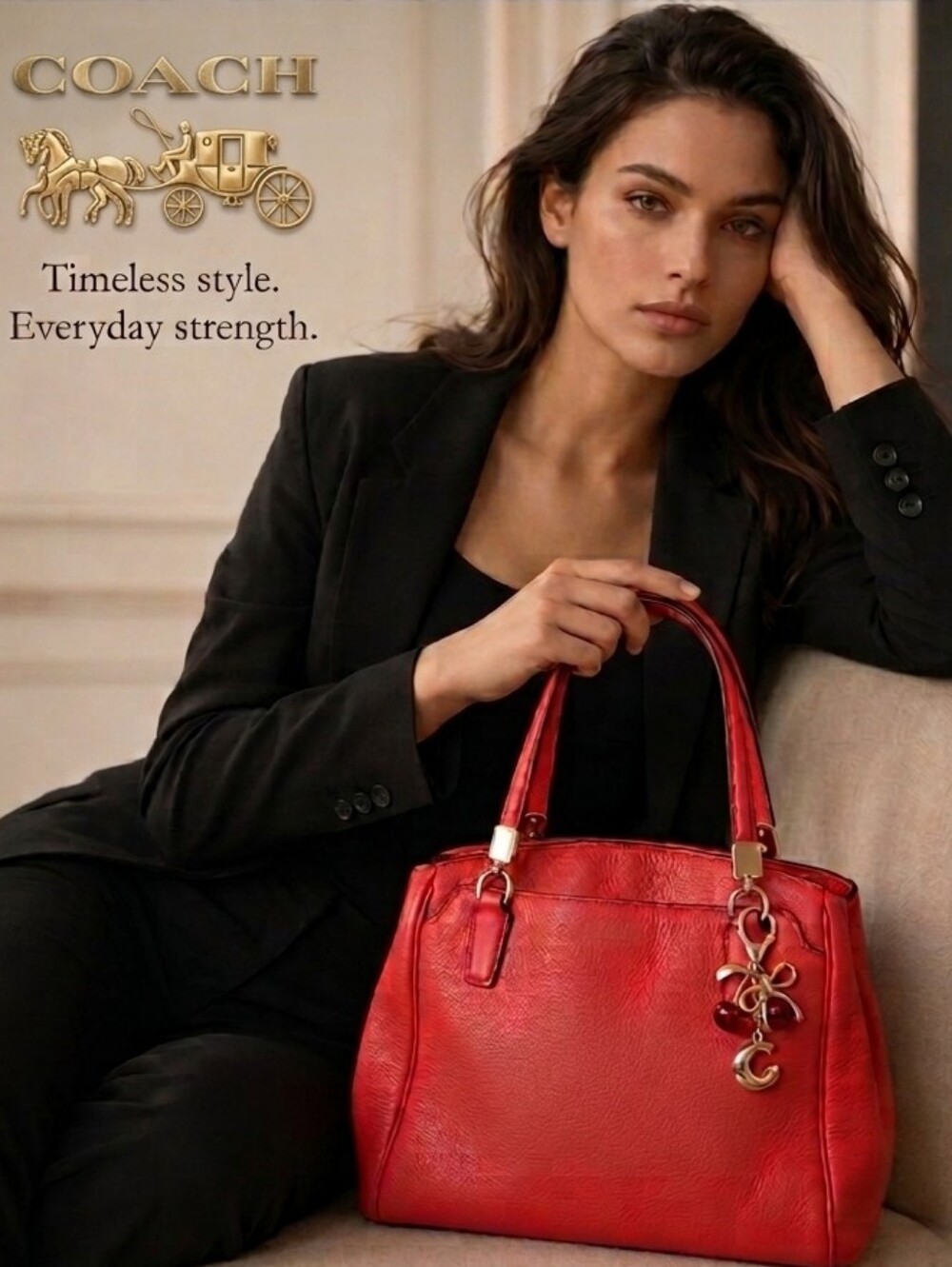 ​Coach Prairie Satchel in Red Pebble Leather Shoulder Crossbody Bag with Charms